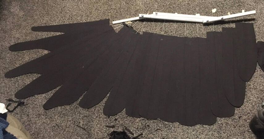 Progress shot of framework for joint-actuated bird wings