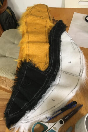 Progress pic of a tail made from pre-dyed faux fur Progress pic of a tail made from pre-dyed faux fur