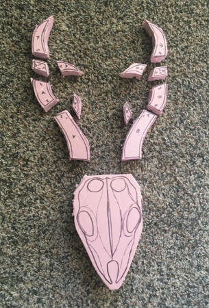 Foam skull and antlers before carving